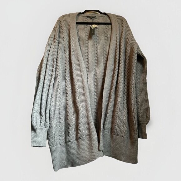 Cyrus Open Front Cable Knit Cardigan Chunky Oversized Duster Gray Knit M, NWT - Picture 4 of 7